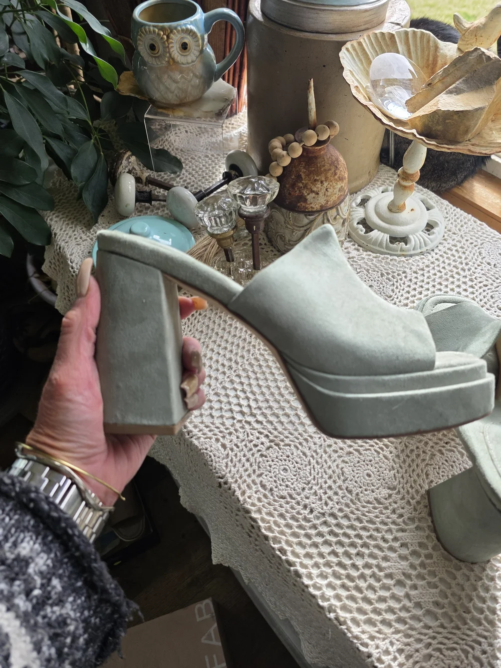 Women’s Off White Platform Mule Heel - Classic Slide Sandal - Picture 2 of 13